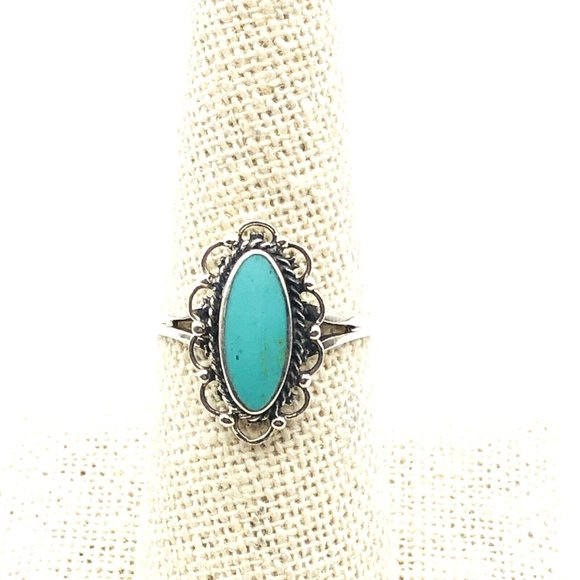 Southwest Style 925 Sterling Silver Turquoise Band Ring Boho Southwest Ladies 8 - Picture 1 of 6